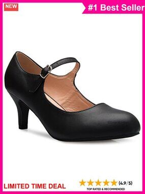 Mary Jane Pumps Round Toe Low Mid Heels Retro Vintage Cushioned Footbed